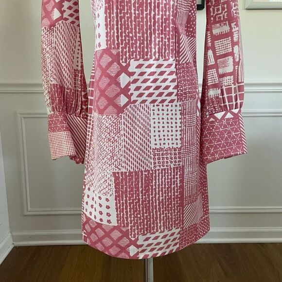 Vintage 70s Mauve Pink White Retro Print Shift Dress Scarf XS S - Picture 7 of 10